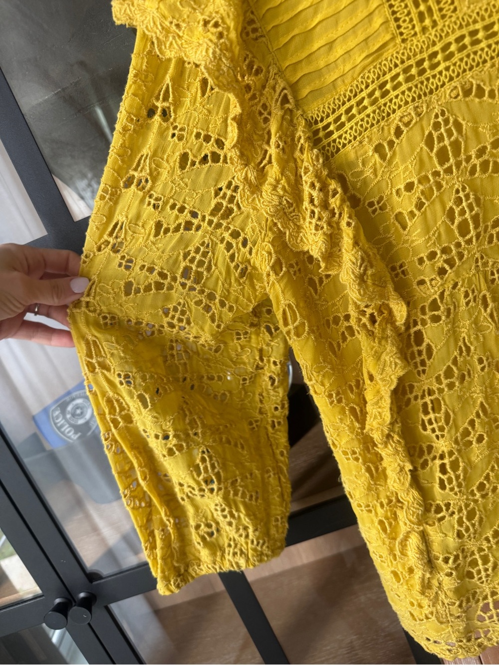 Anthropologie Clementine Blouse Eyelet Ruffle top Puffed long Sleeve marigold - Picture 7 of 11